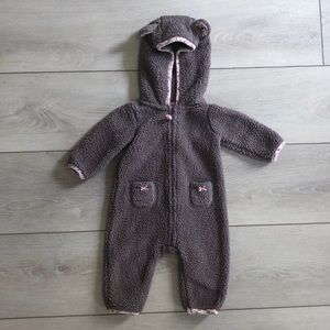 Fuzzy fleece one piece zip up outfit - 3 Months